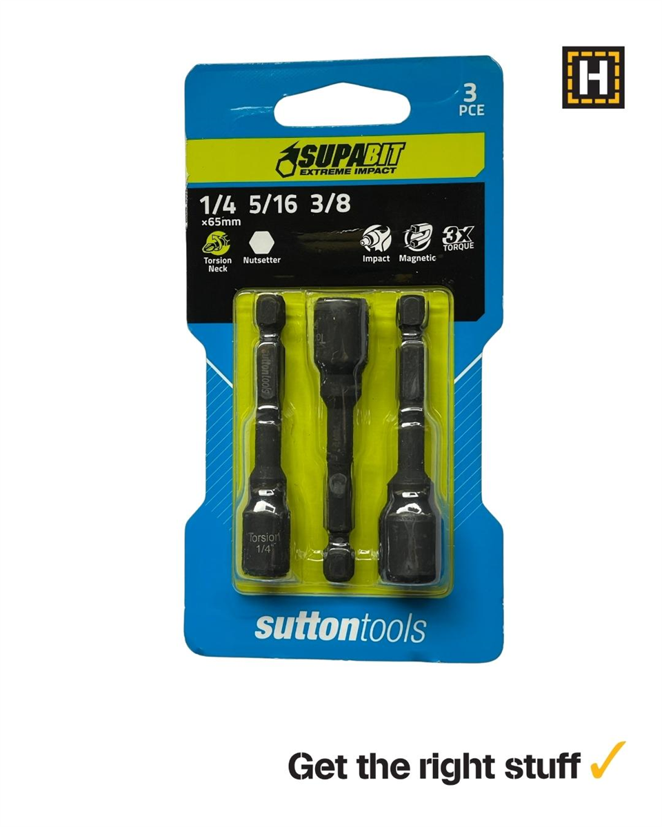 NUTSETTER MAGNETIC S157 1/4,5/16,3/8 65MM POWER 3PC SUPABIT