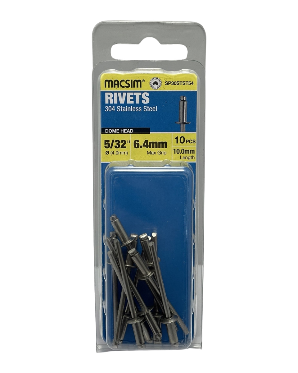 MACSIM 4.0mm X 6.4mm 304 SS Rivets QTY 10
