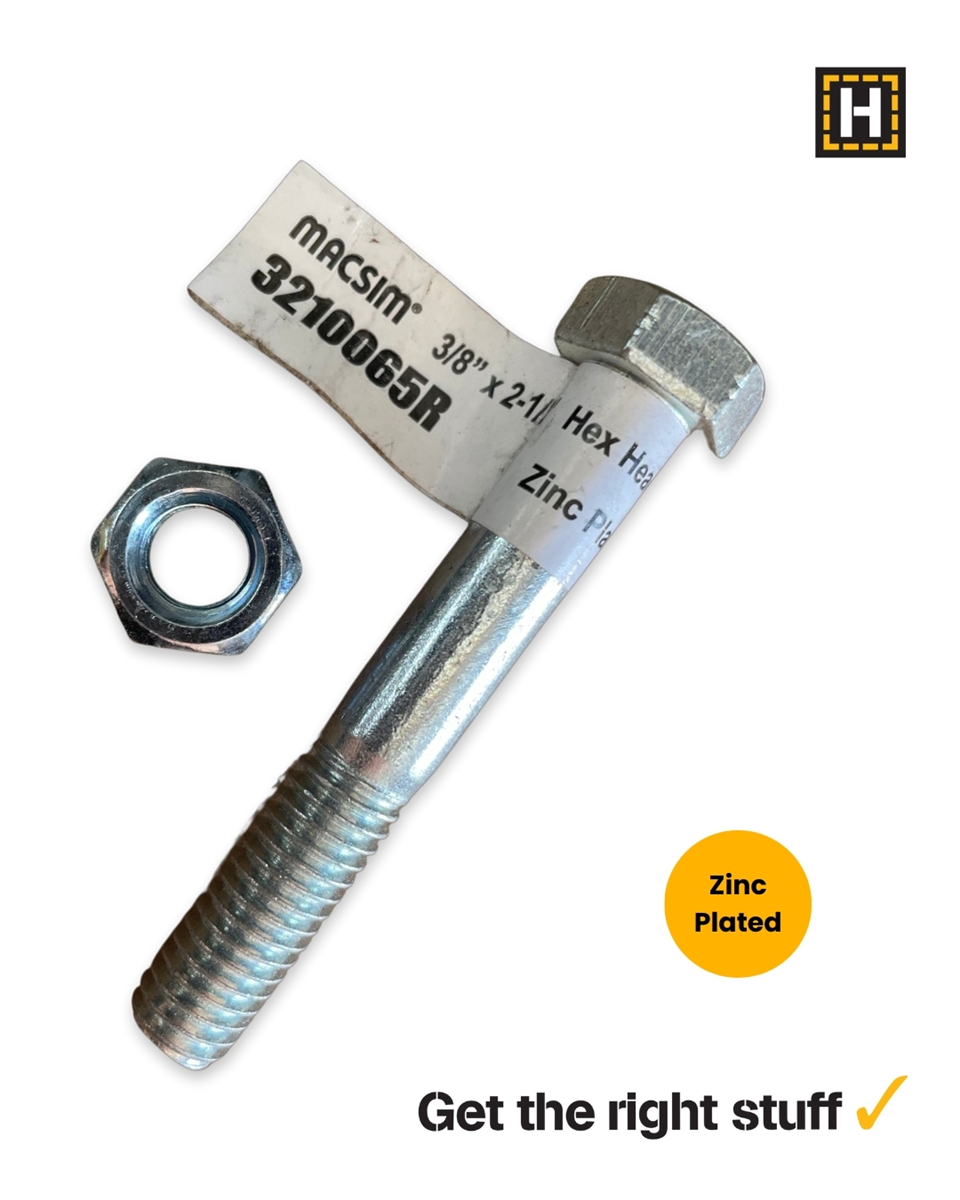 Macsim 3/8 x 2 1/2 HEX BOLT & NUT Zinc Plated
