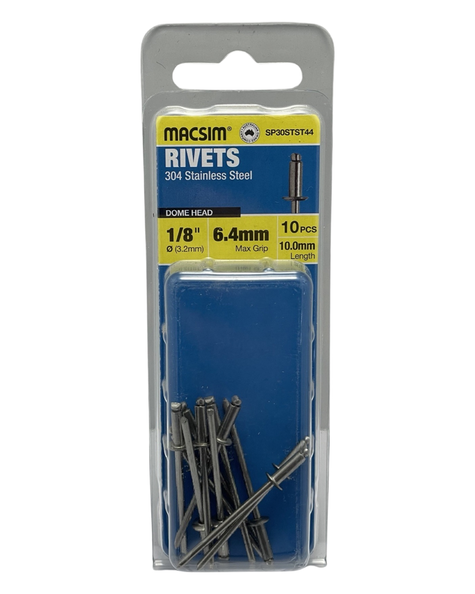 MACSIM 3.2mm X 6.4mm 304 SS Rivets QTY 10