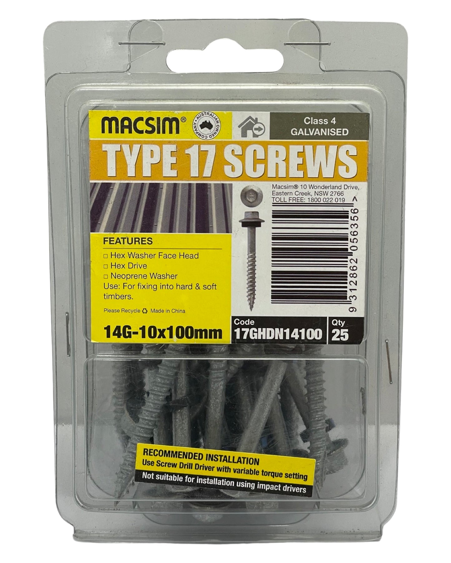 Macsim Type 17 Hex 14g 100mm 25pk