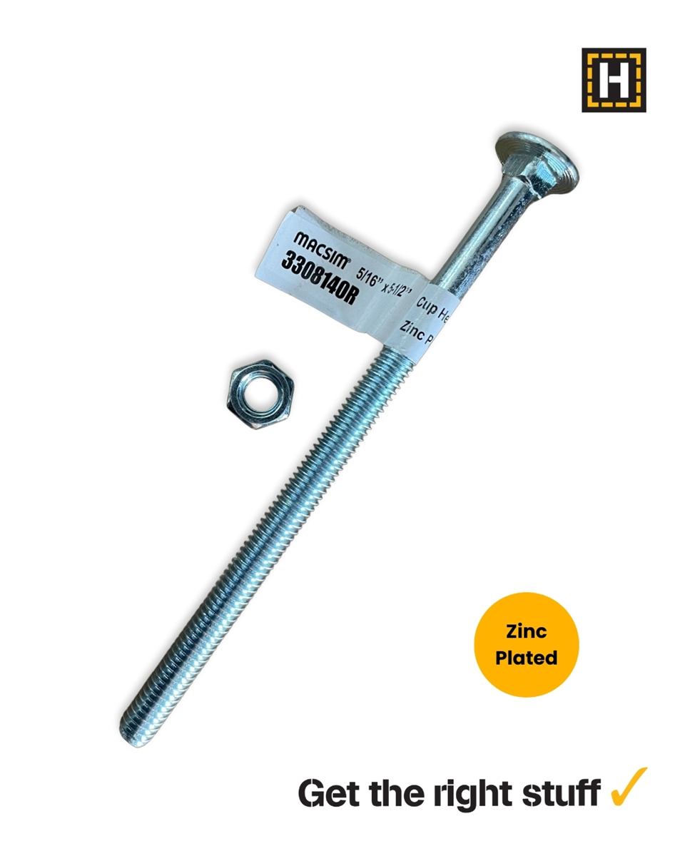 Macsim 5/16 x 5 1/2" Cup head BOLT & NUT Zinc Plated
