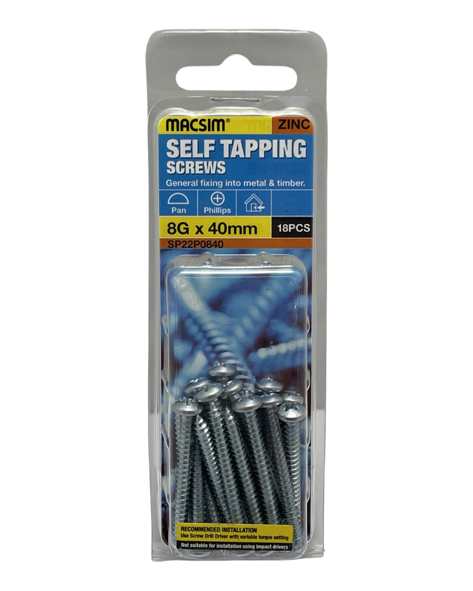 Macsim 8G x 40mm Self Tapping Screws QTY 18