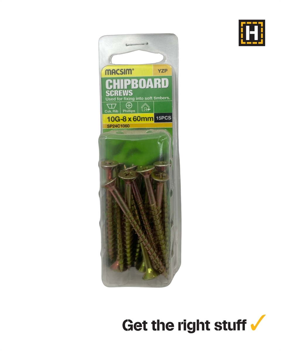 MACSIM 10-8 X 60mm CHIPBOARD Screws Yellow Zinc