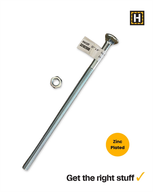 Macsim 3/8 x 8" Cup head BOLT & NUT Zinc Plated