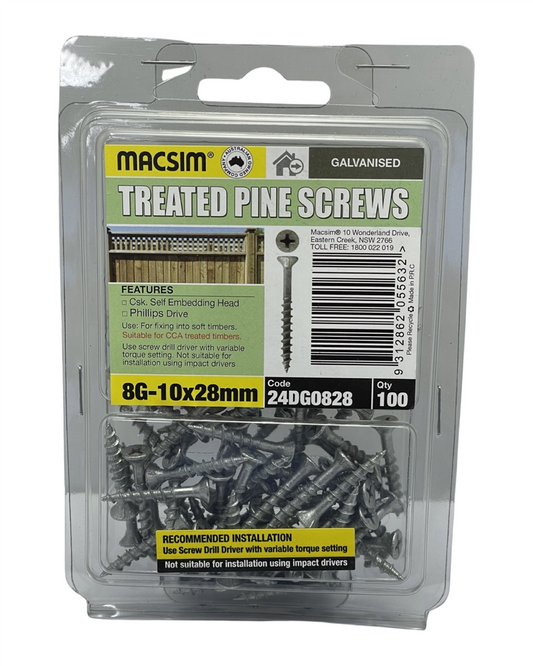 Macsim 8G-10 X 28mmTreated Pine Screws C3 QTY 100