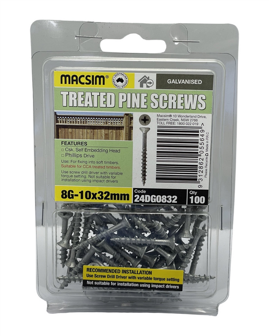 Macsim 8G-10 X 32mmTreated Pine Screws C3 QTY 100