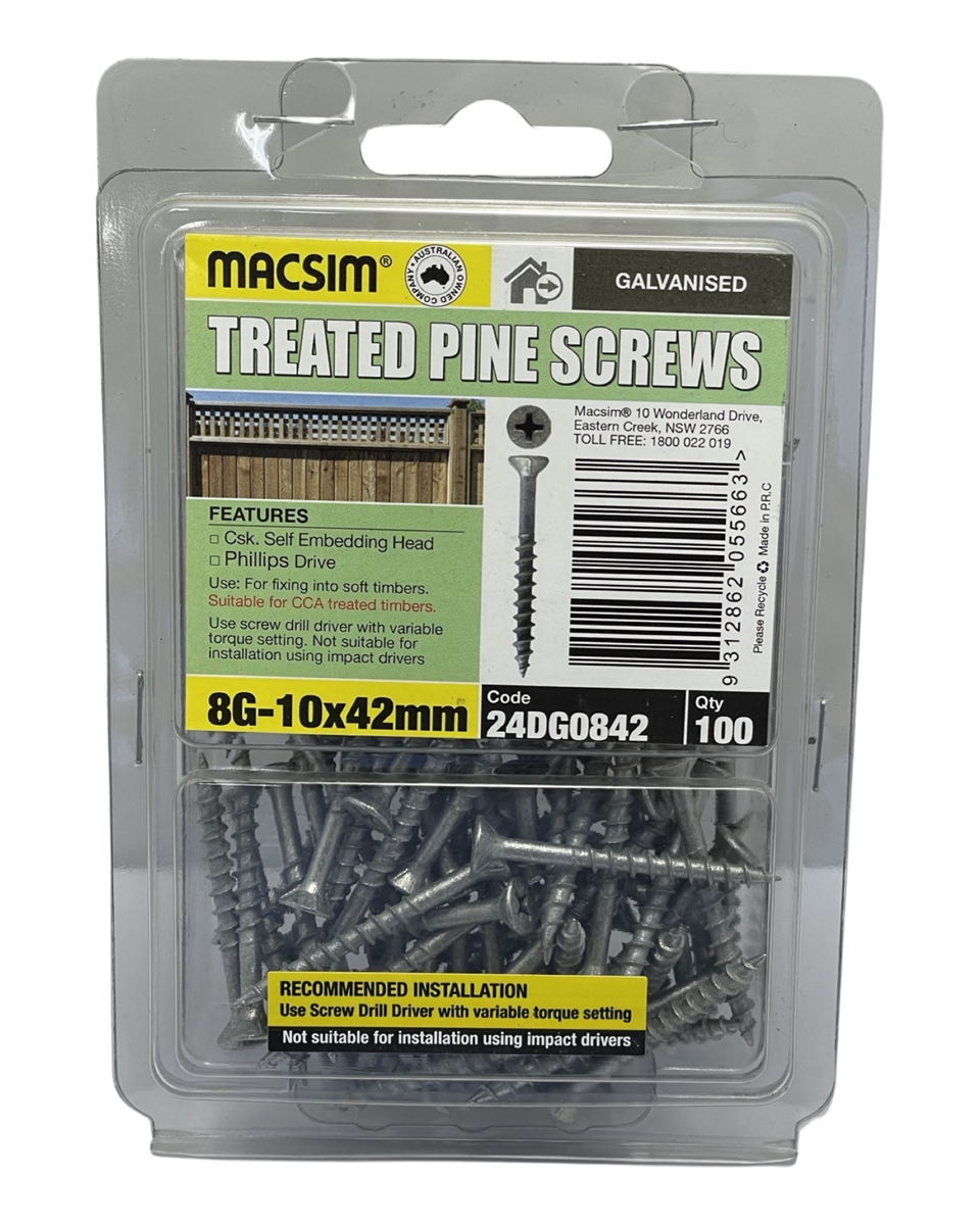 Macsim 8G-10 X 42mmTreated Pine Screws C3 QTY 100
