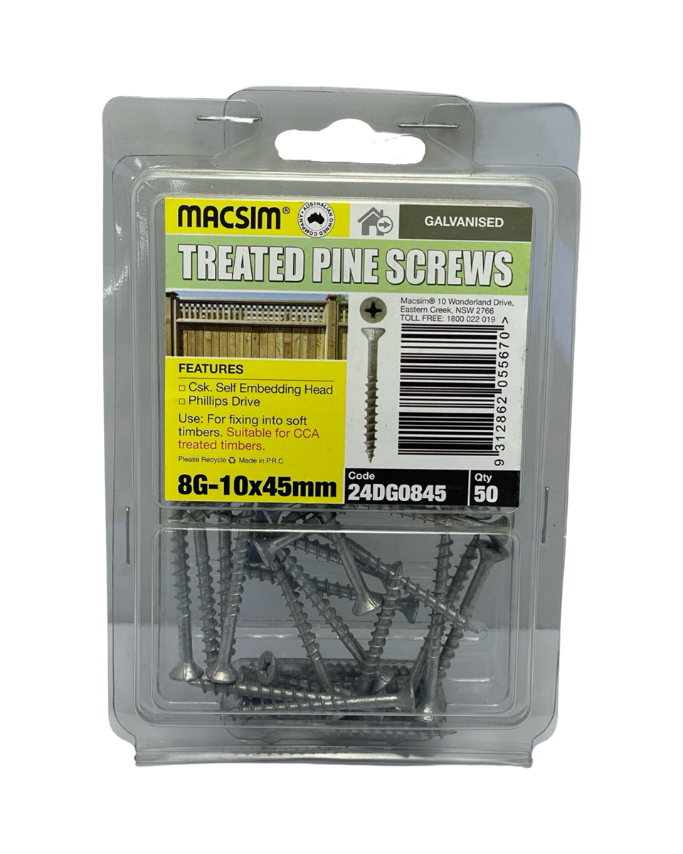 Macsim 8G-10 X 45mmTreated Pine Screws C3 QTY 50