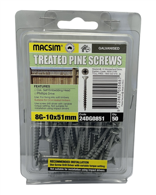 Macsim 8G-10 X 51mmTreated Pine Screws C3 QTY 50