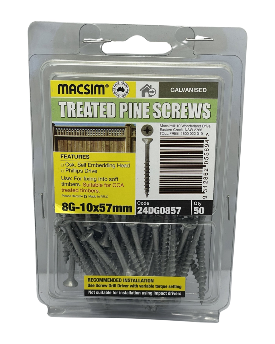 Macsim 8G-10 X 57mmTreated Pine Screws C3 QTY 50