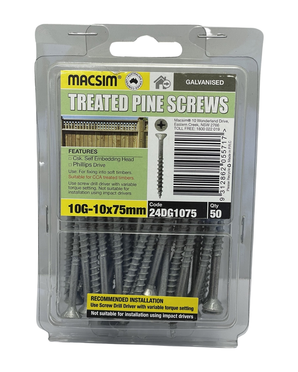 Macsim 10G-10 X 75mmTreated Pine Screws C3 QTY 50