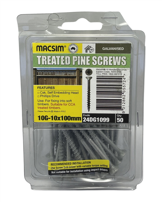 Macsim 10G-10 X 99mmTreated Pine Screws C3 QTY 50