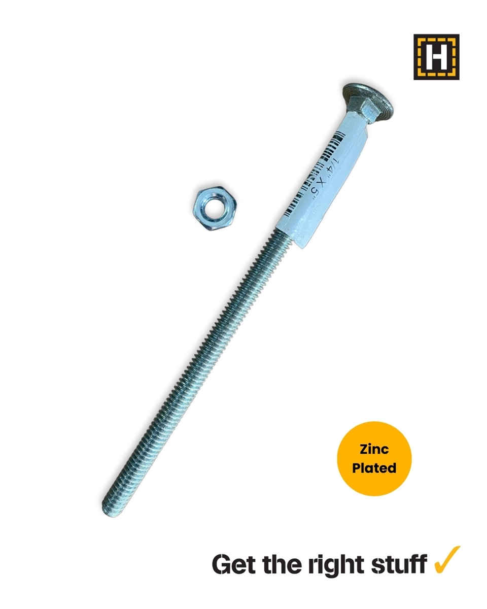 Macsim 1/4 x 5" Cup head BOLT & NUT Zinc Plated