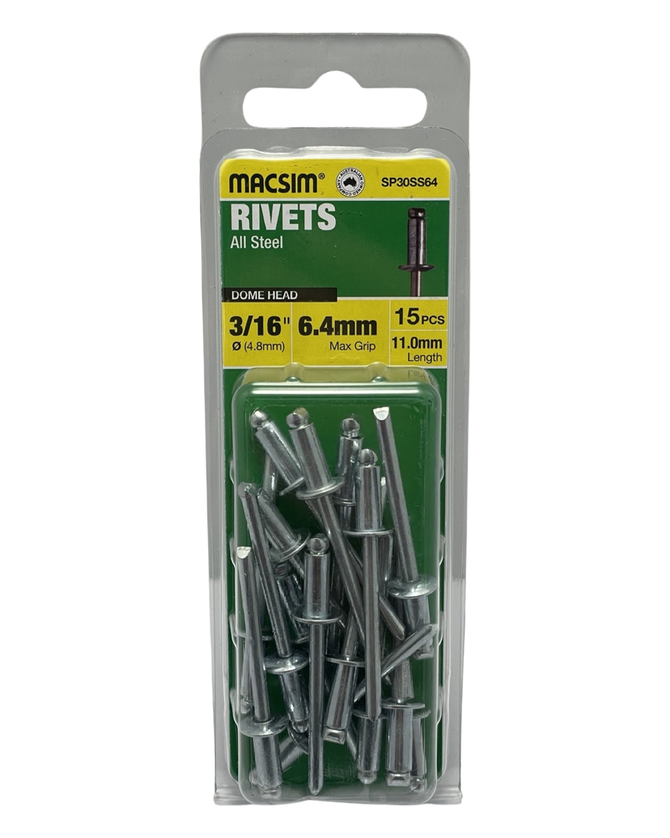 MACSIM 4.8mm X 6.4mm Steel Rivets QTY 15