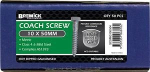 M10 x 50 COACH SCREW GALV. EACH