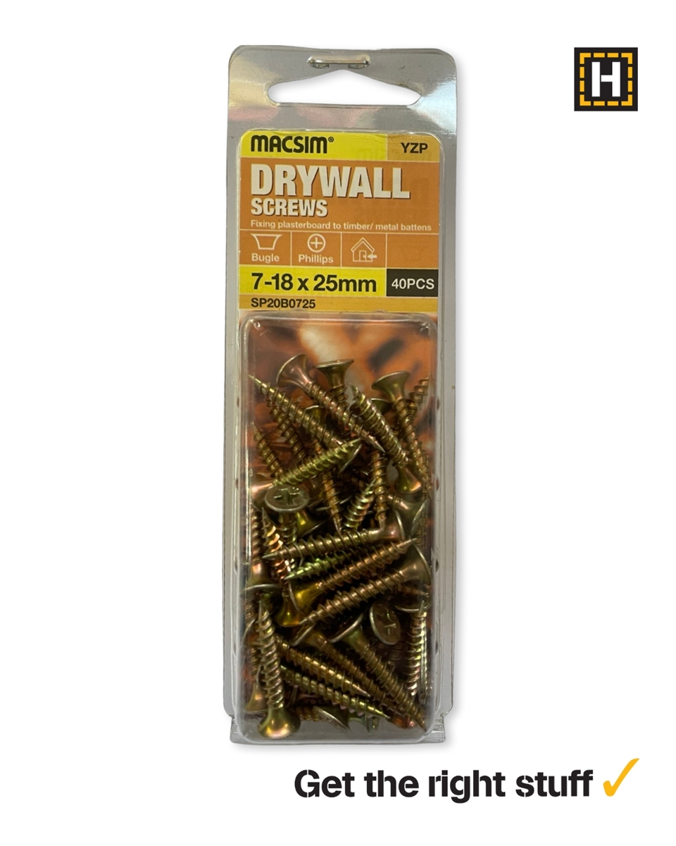 Macsim 7-18 X 25mm DRYWALL screws Yellow Zinc