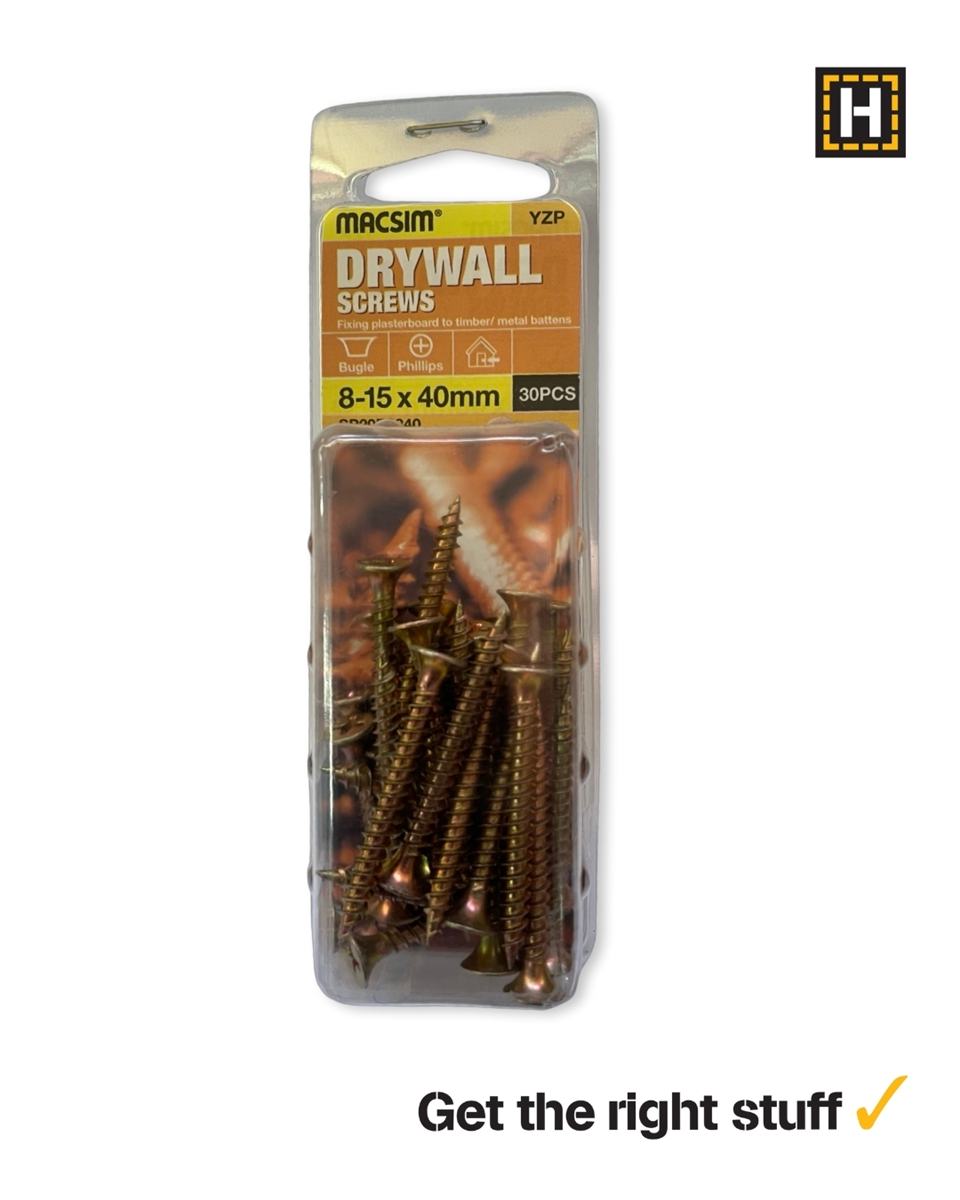 Macsim 8-15 X 40mm DRYWALL screws Yellow Zinc