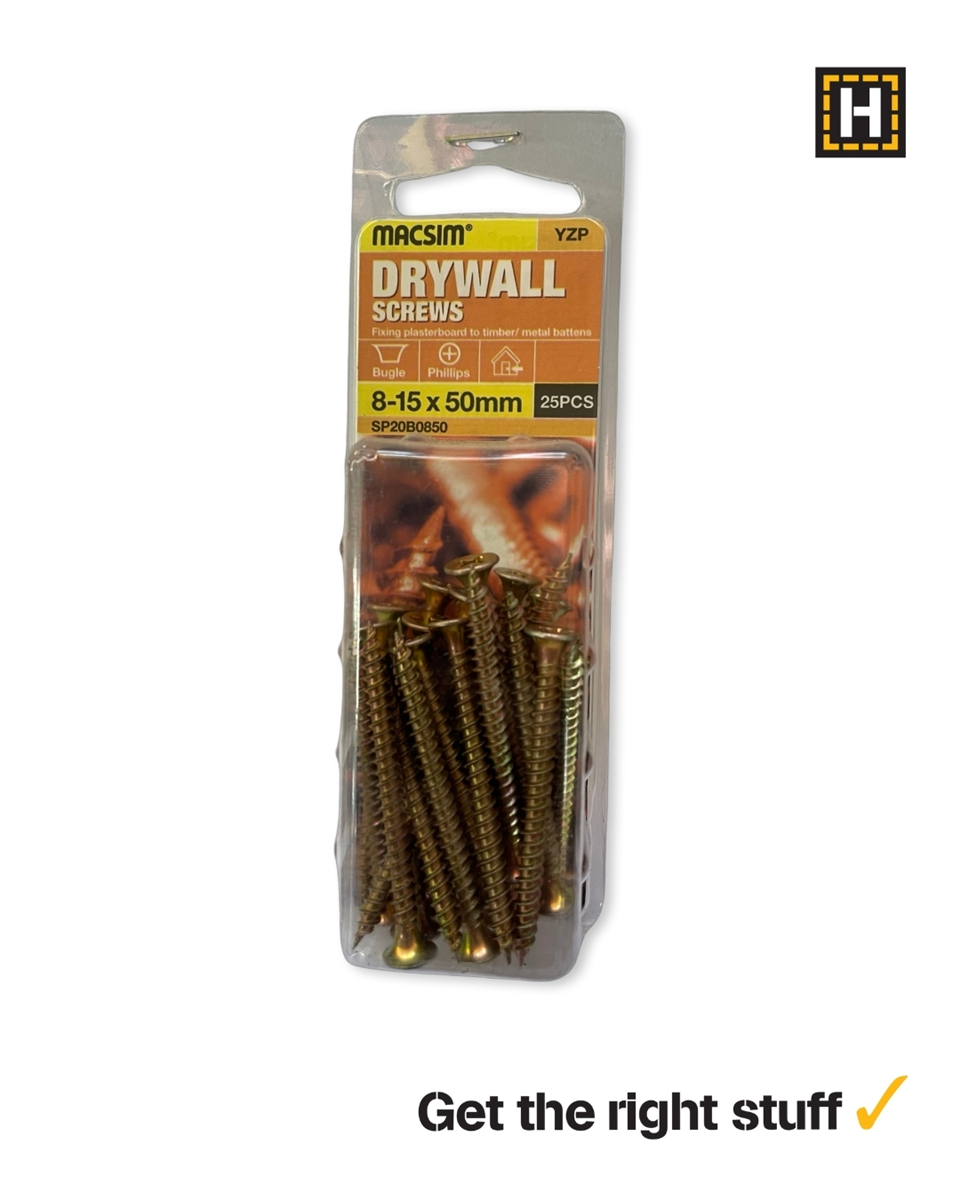 Macsim 8-15 X 50mm DRYWALL screws Yellow Zinc