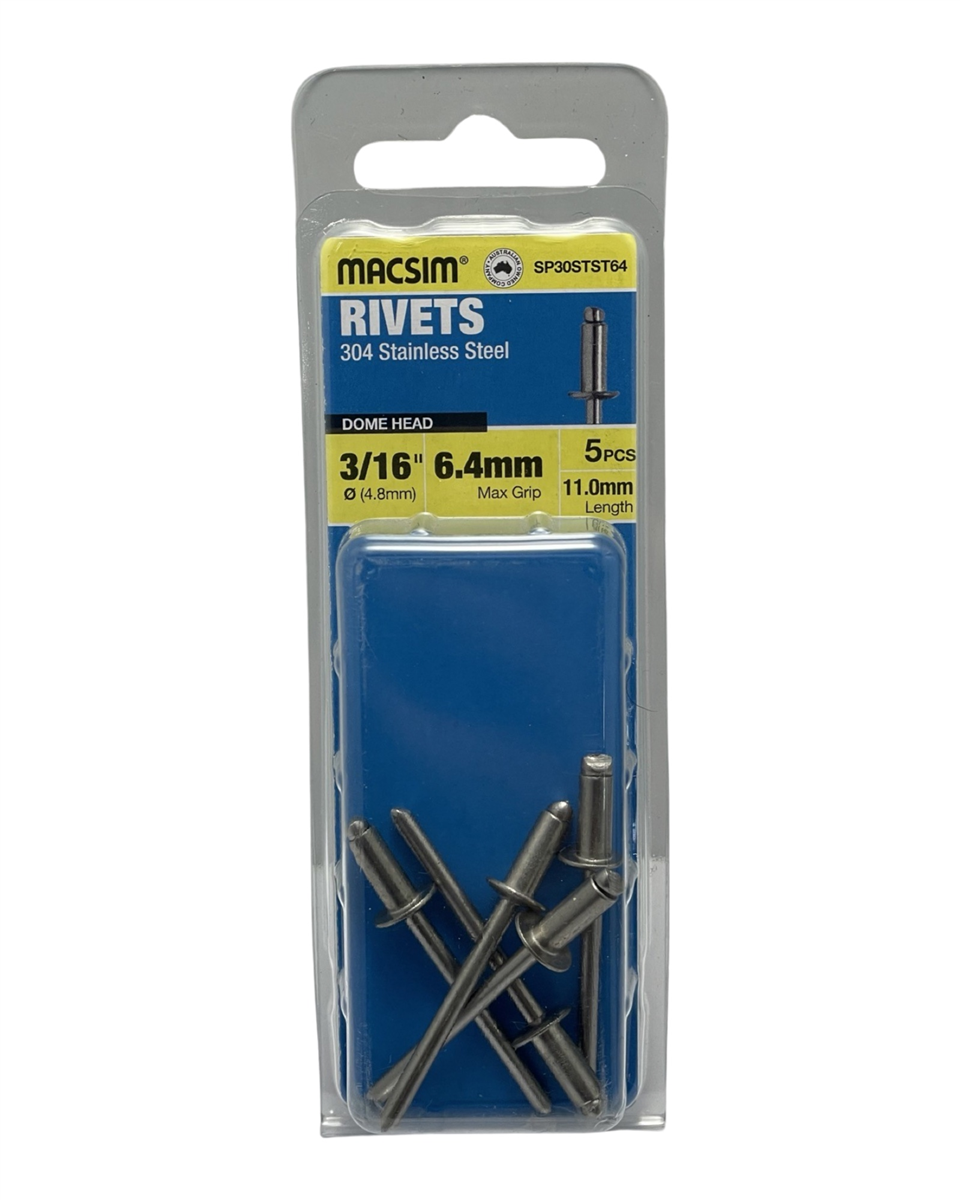 MACSIM 4.8mm X 6.4mm 304 SS Rivets QTY 5