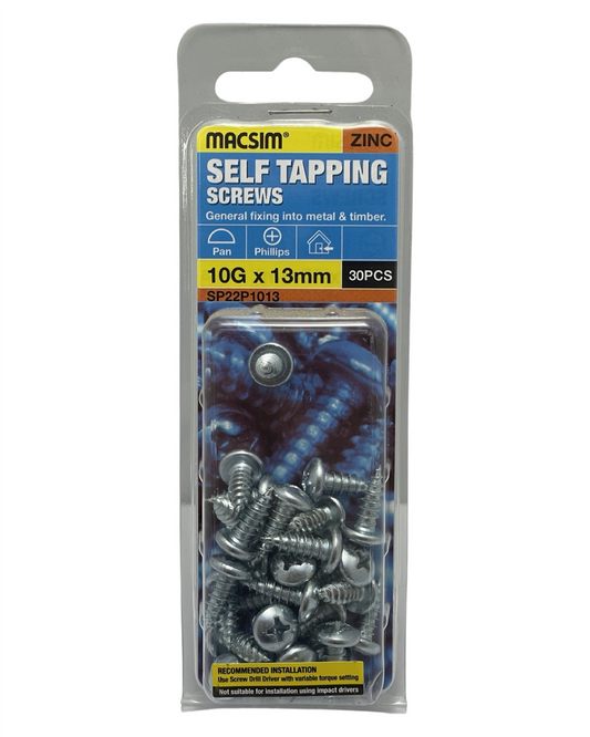 Macsim 10G x 13mm Self Tapping Screws QTY 30