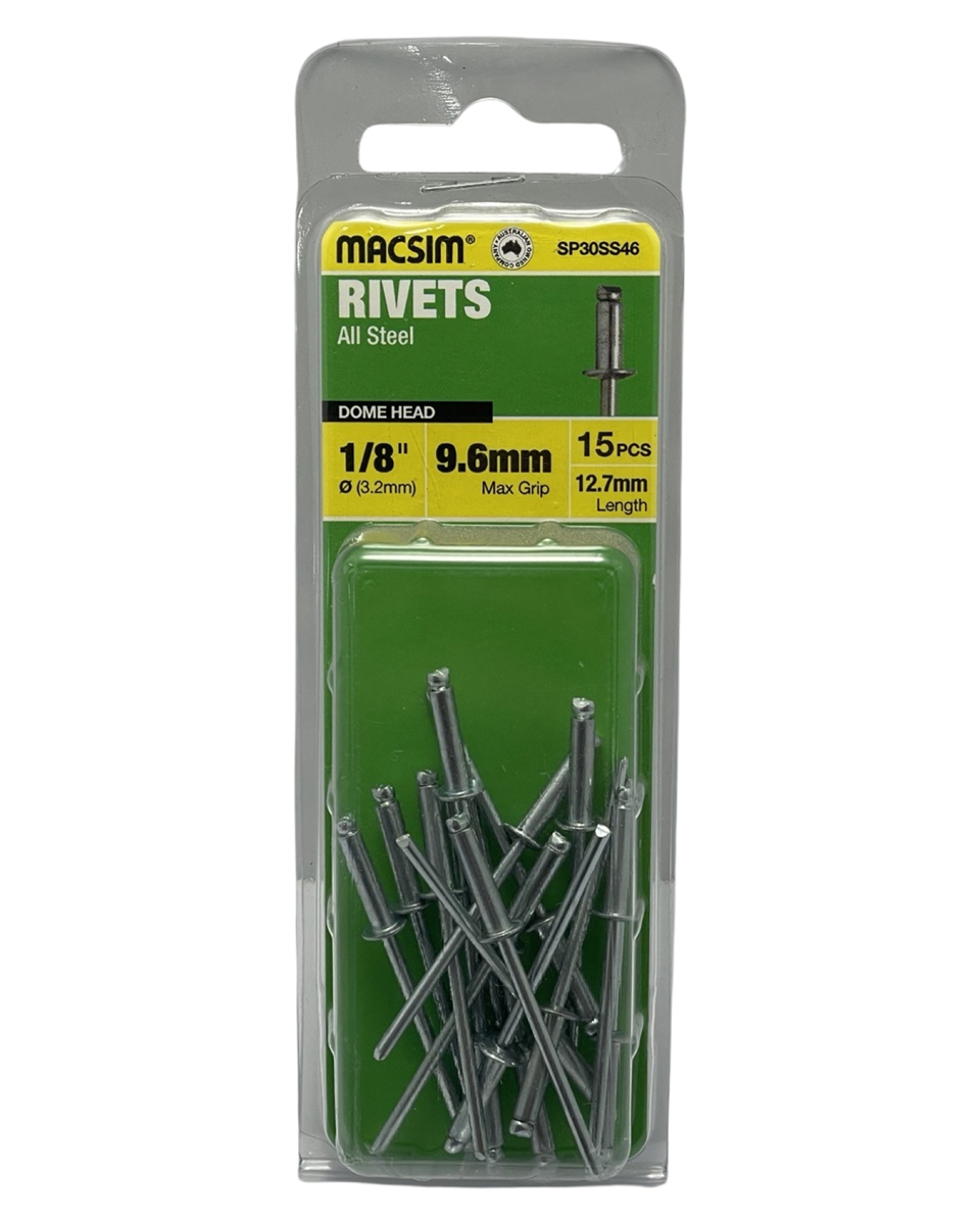 MACSIM 3.2mm X 9.6mm Steel Rivets QTY 15