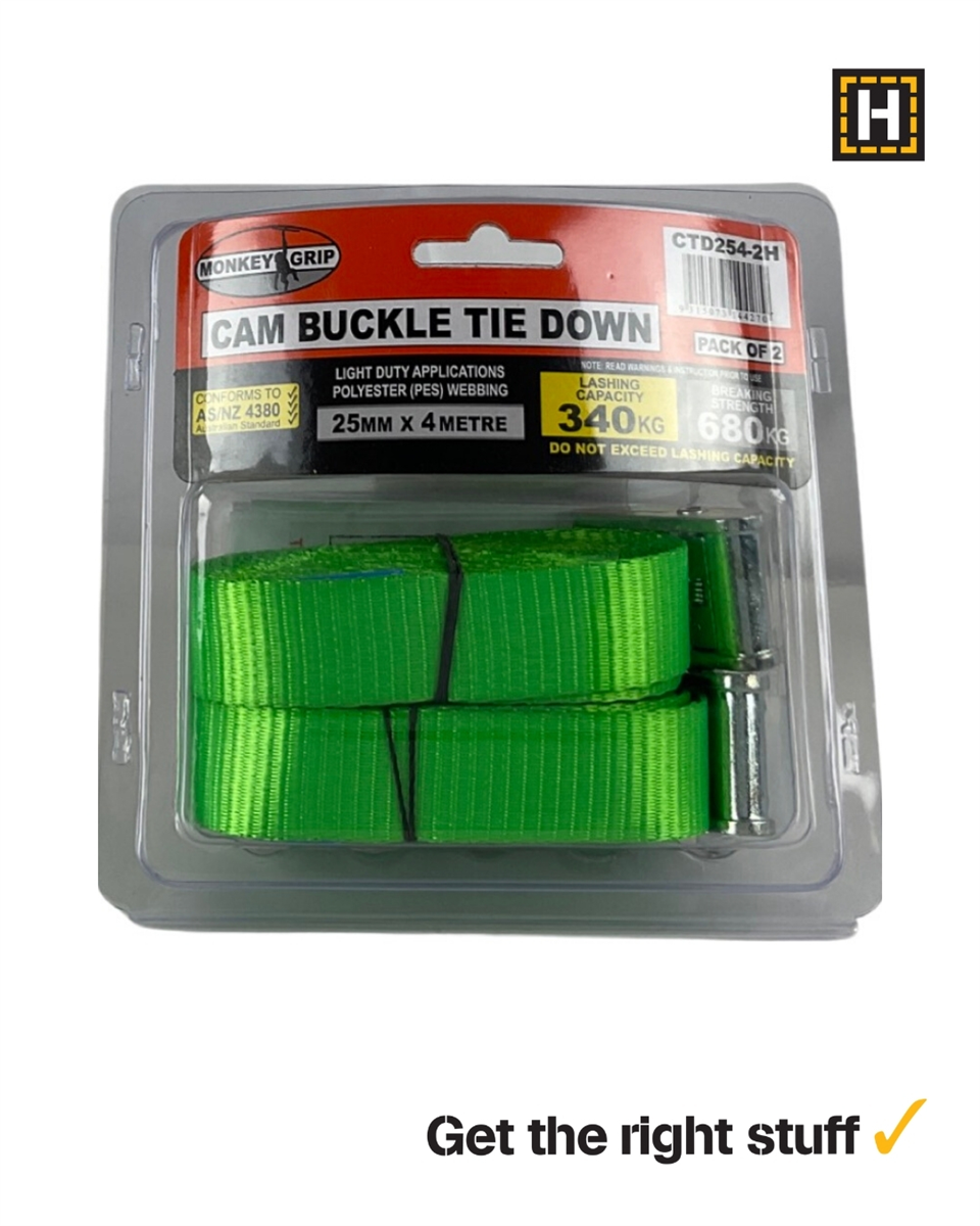 MONKEY GRIP TIE DOWN CAM-HD 25mm X4M 2PCE 340KG