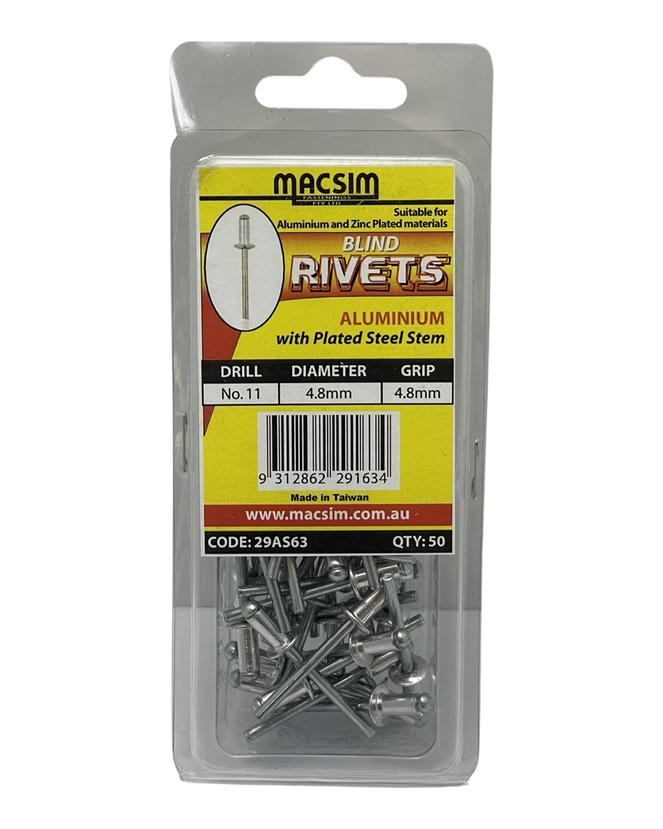 MACSIM 4.8mm X 4.8mm Aluminium Rivets QTY 50