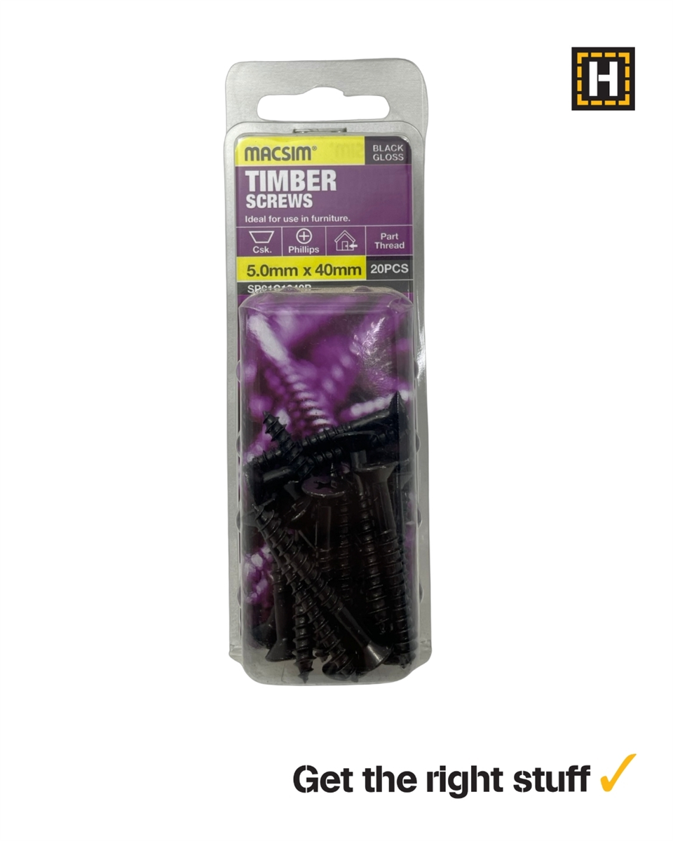 Macsim 4.0mm X 30mm Countersunk Gloss Black Timber Screws