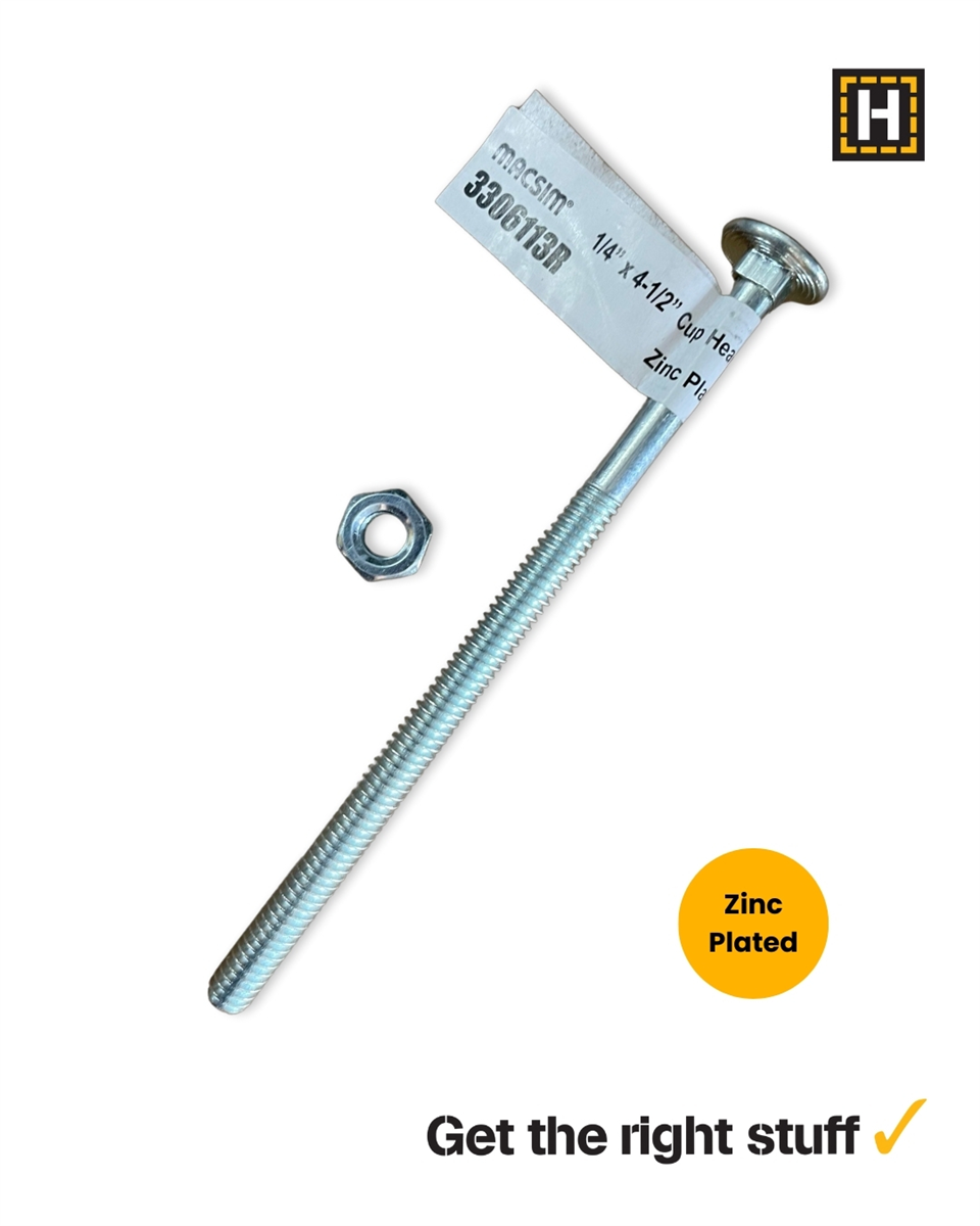Macsim 1/4 x 4 1/2" Cup head BOLT & NUT Zinc Plated