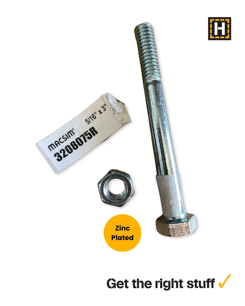 Macsim 5/16 x 3 HEX BOLT & NUT Zinc Plated
