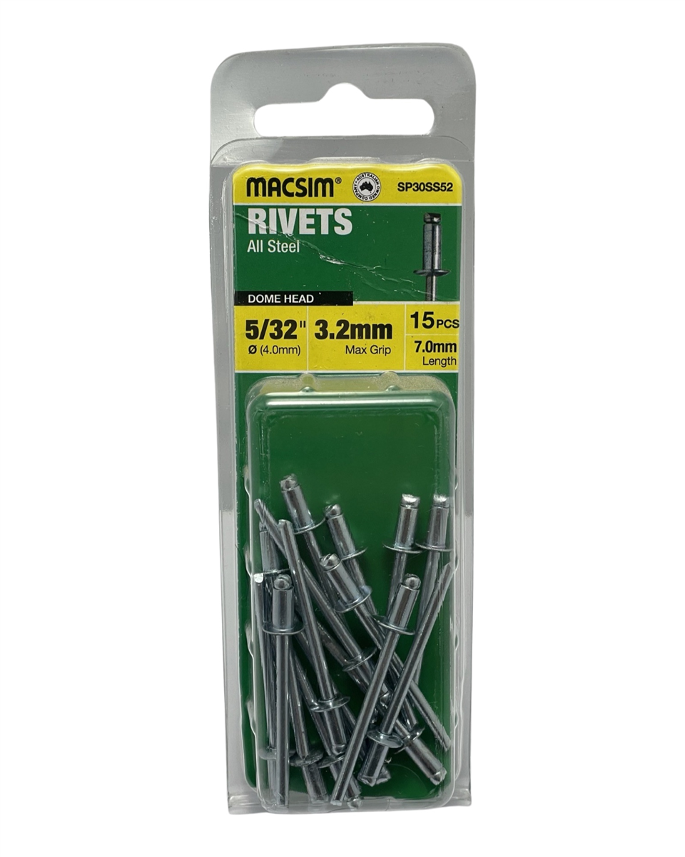 MACSIM 4.0mm X 3.2mm Steel Rivets QTY 15