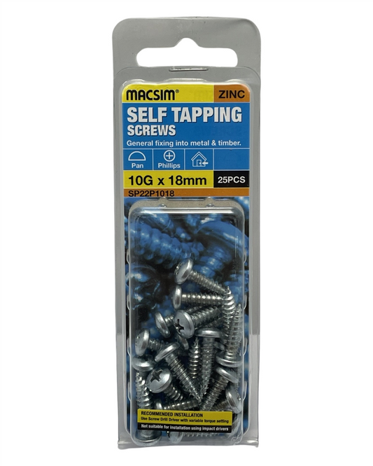 Macsim 10G x 18mm Self Tapping Screws QTY 25