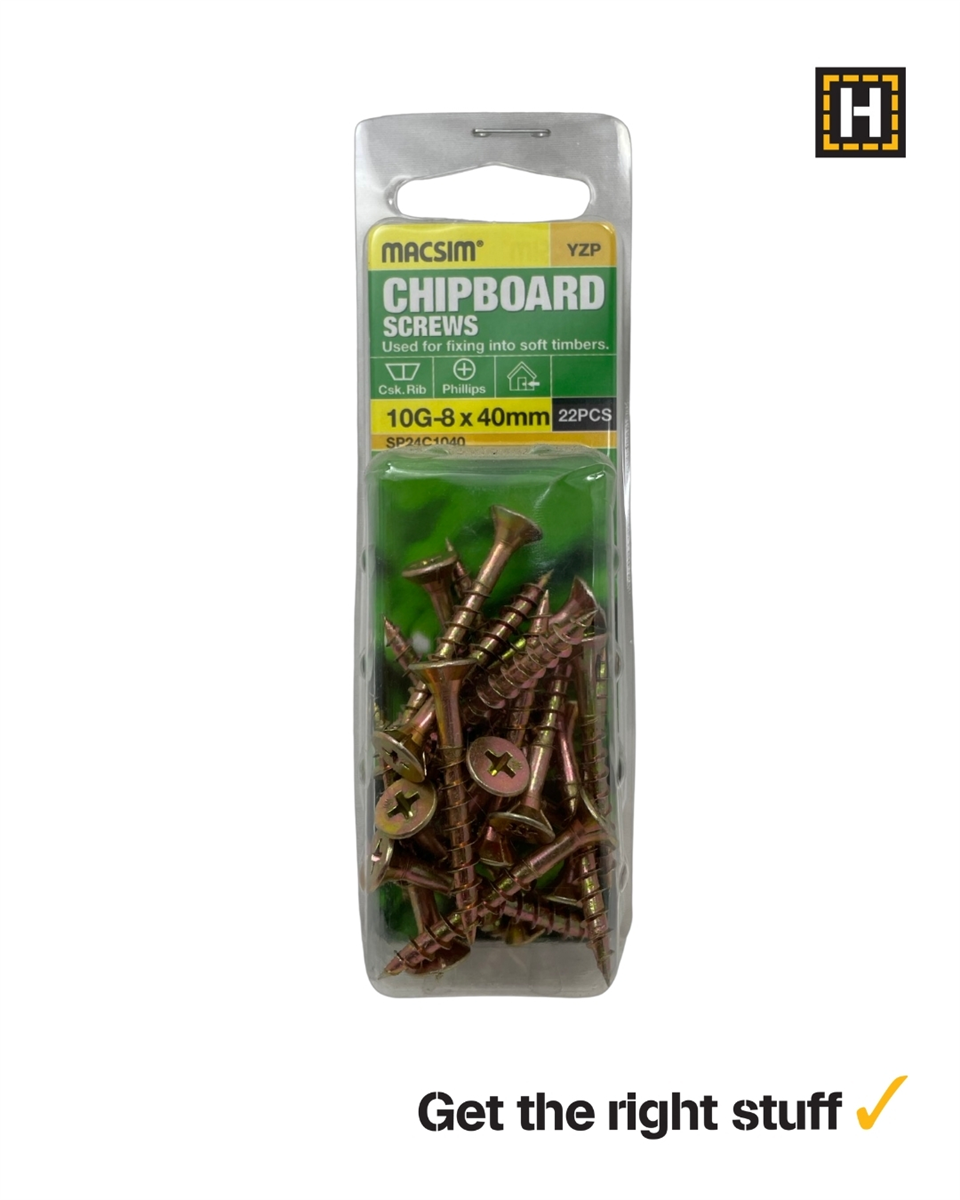 MACSIM 10-8 X 40mm CHIPBOARD Screws Yellow Zinc