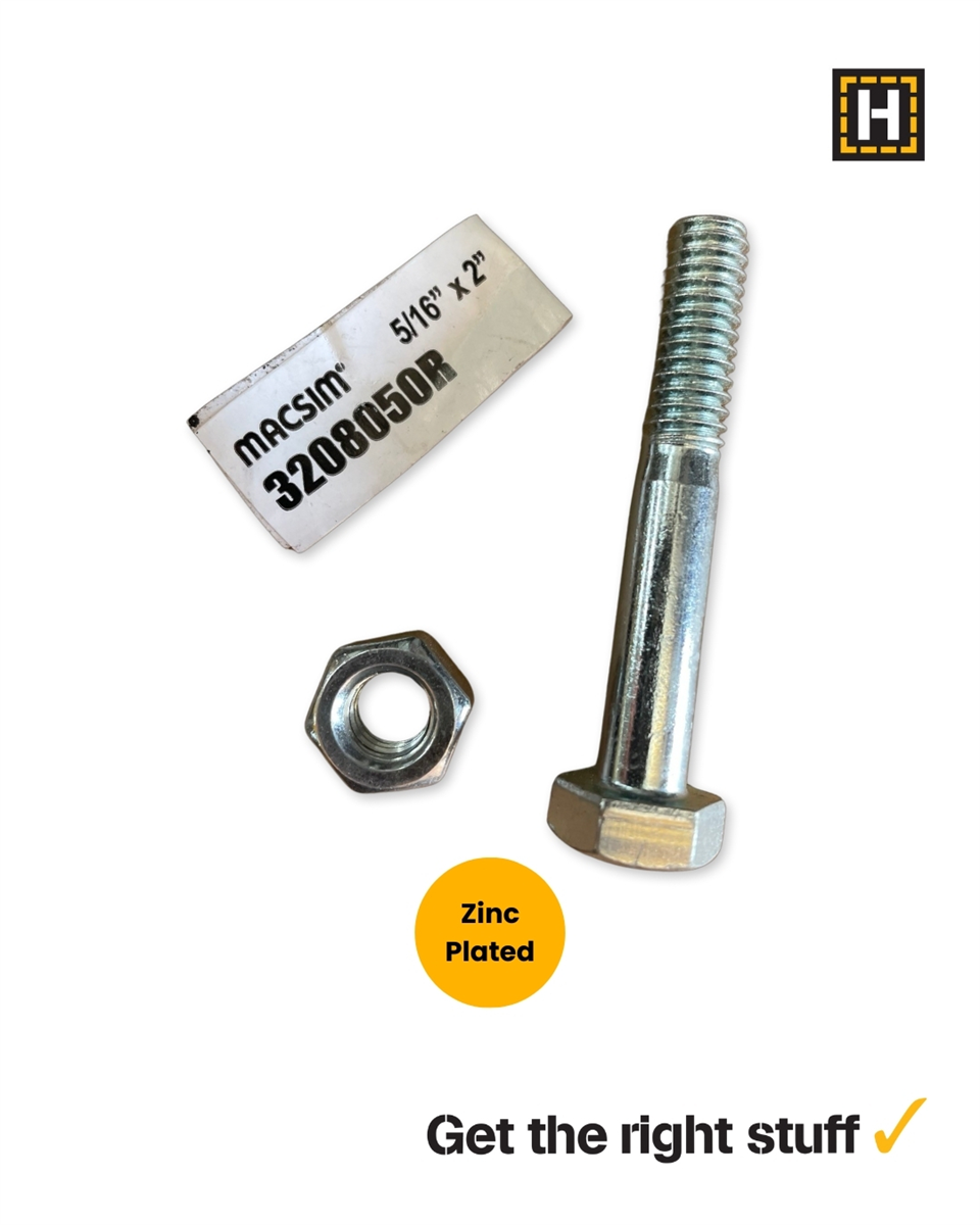 Macsim 5/16 x 2 HEX BOLT & NUT Zinc Plated