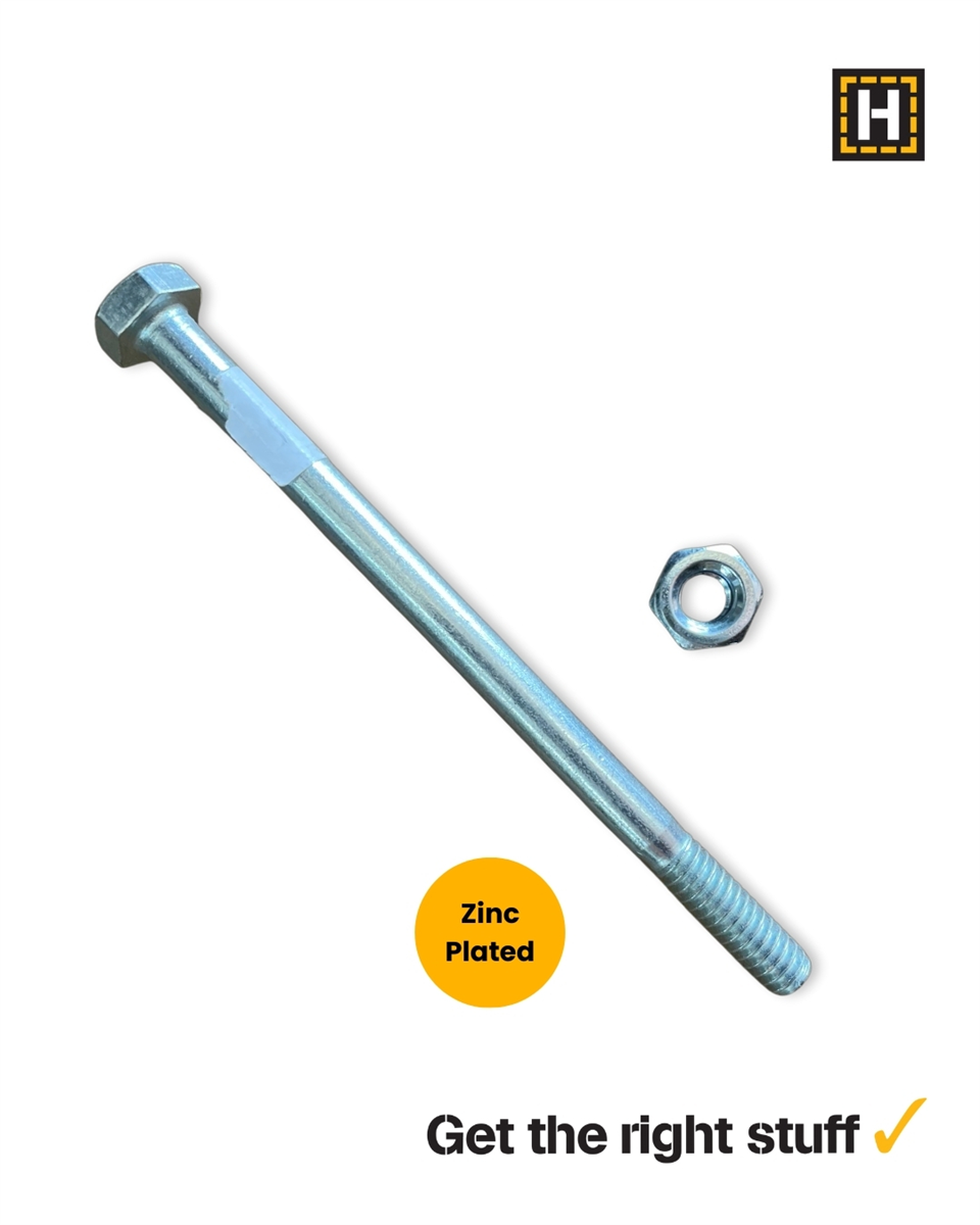 Macsim 1/4 x 4 HEX BOLT & NUT Zinc Plated