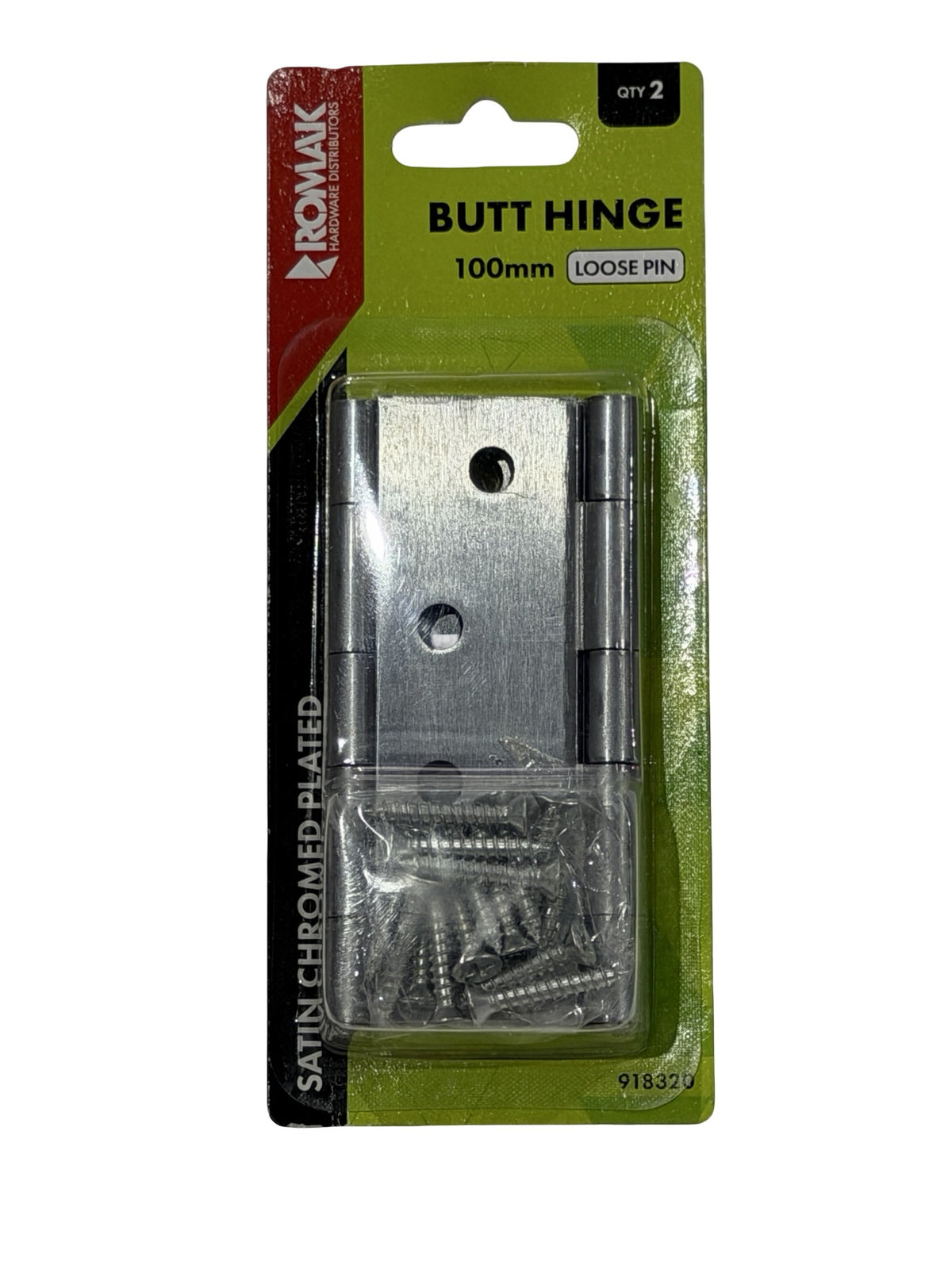 Romak Butt Hinge 100 x 75mm Satin Chrome Plated Loose Pin (2 Pack)