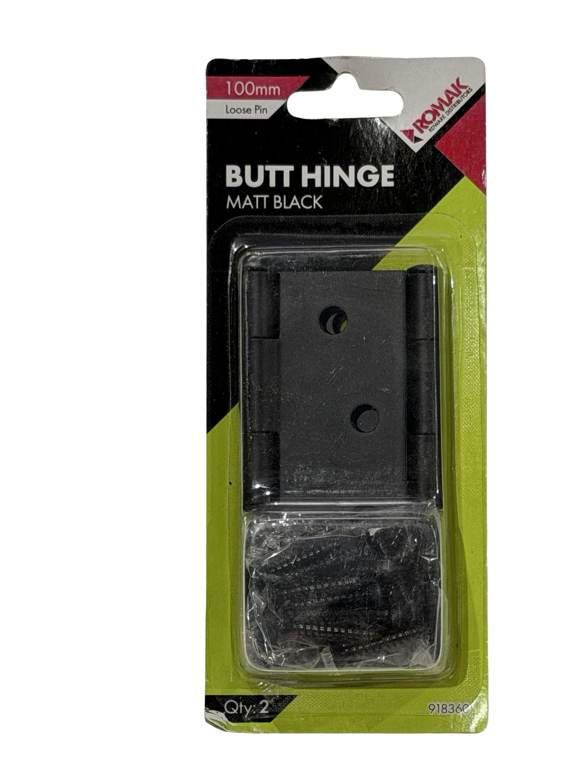 Romak Butt Hinge 100 x 75mm Matt Black Loose Pin (2 Pack)