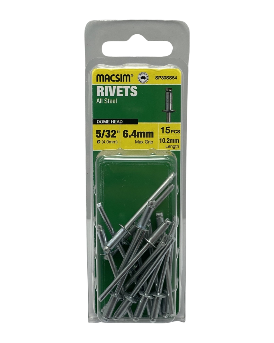 MACSIM 4.0mm X 6.4mm Steel Rivets QTY 15