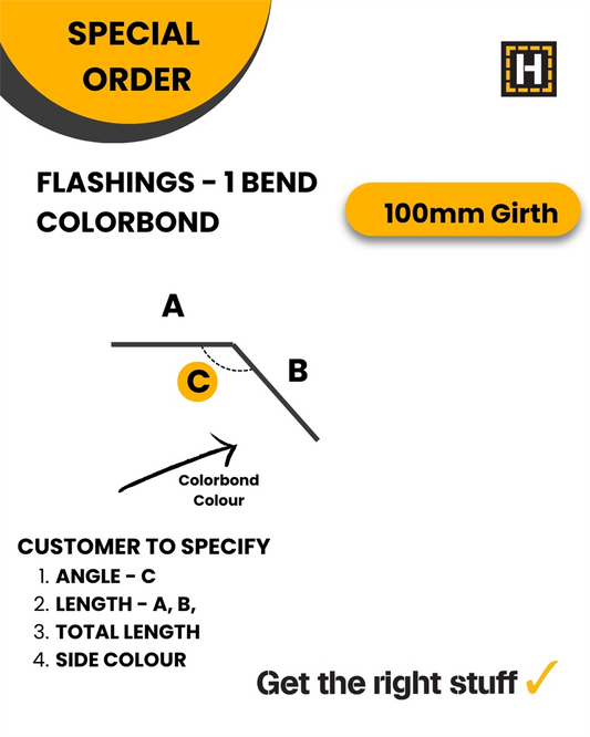 Colorbond Flashing 100mm Girth 1 Bend per M