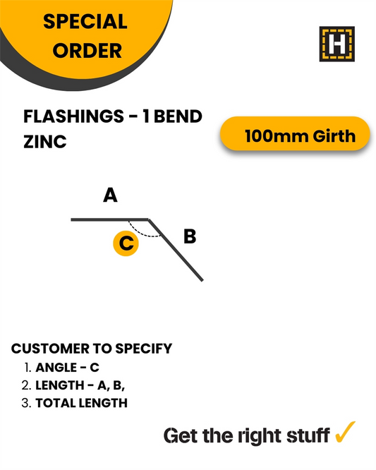 Zinc Flashing 100mm Girth 1 Bend Per M