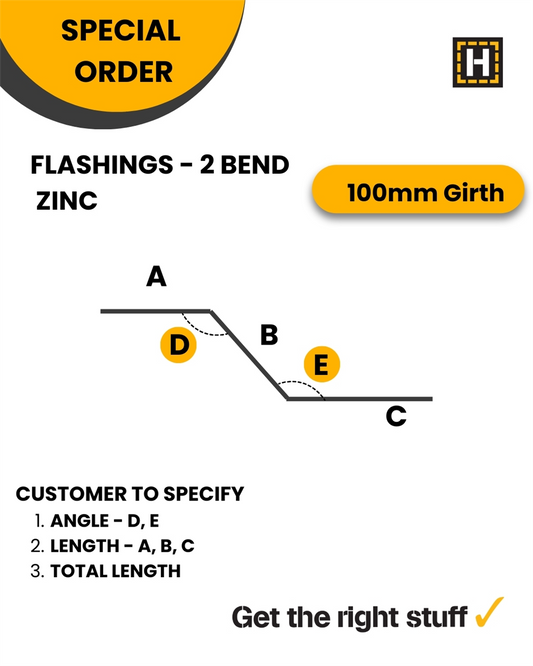 Zinc Flashing 100mm Girth 2 Bend Per M