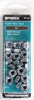 HEX HALF NUT ZNC BSW 1/4 PK30