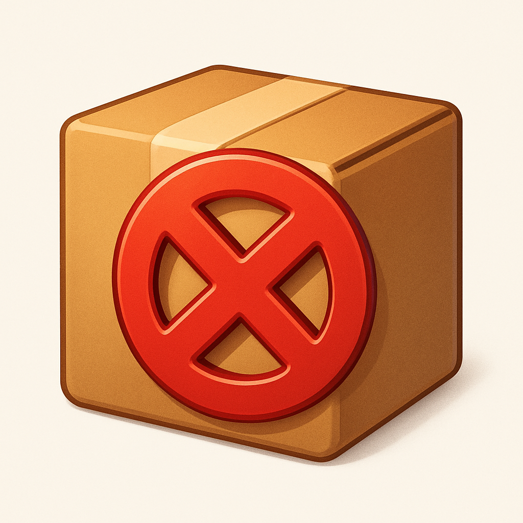 Brown block with a red 'X' symbol on a beige background