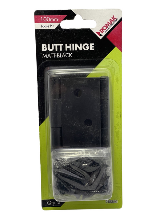 Romak Butt Hinge Black LP 100x75x1.6MM