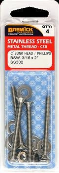 CSK M/THREAD 302 S/S 3/16X 2