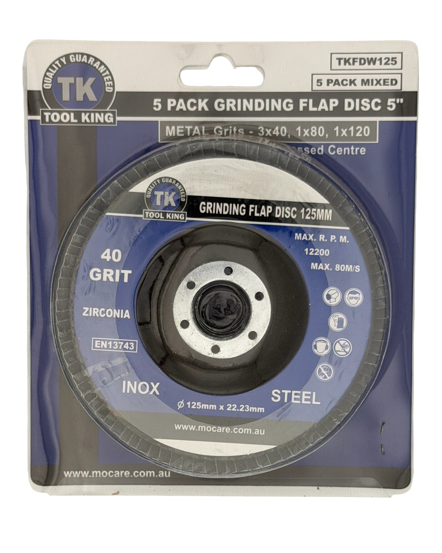 ToolKing Flap Disc 125mm 5 Inch (40/80/120 Grit) - Pack of 5