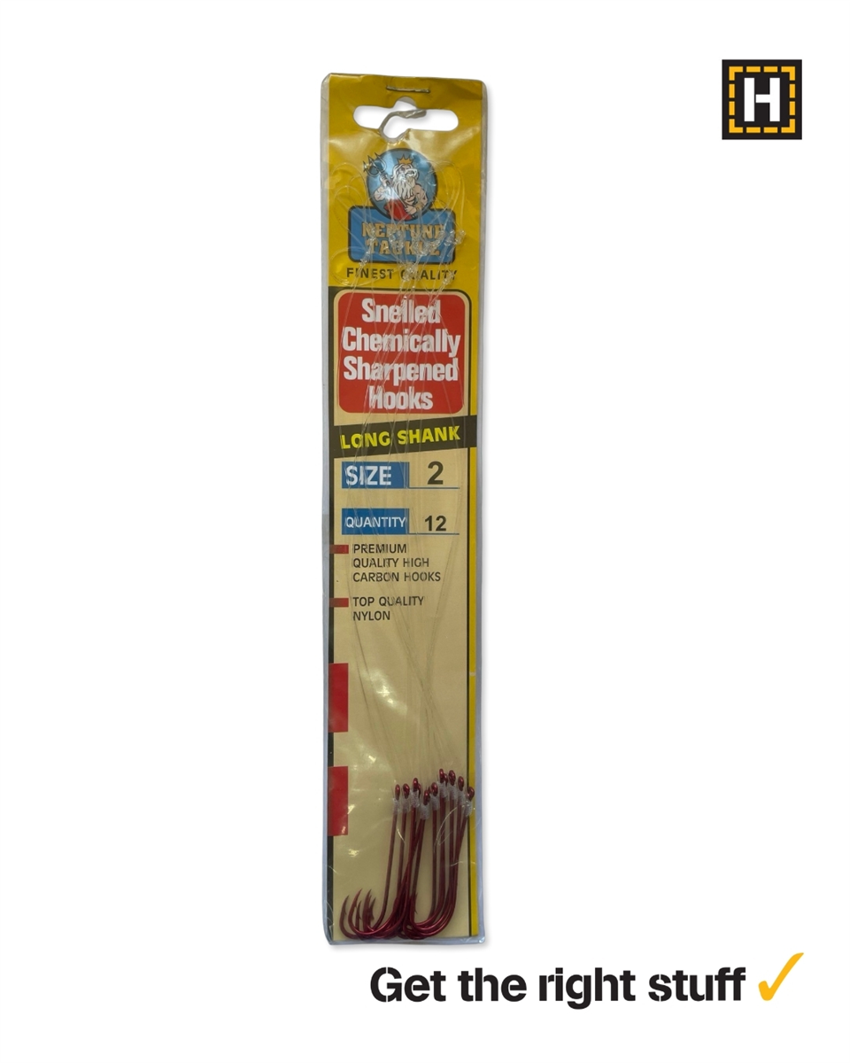 Neptune Tackle Snelled Long Shank Hooks  SZ 2  QTY 12