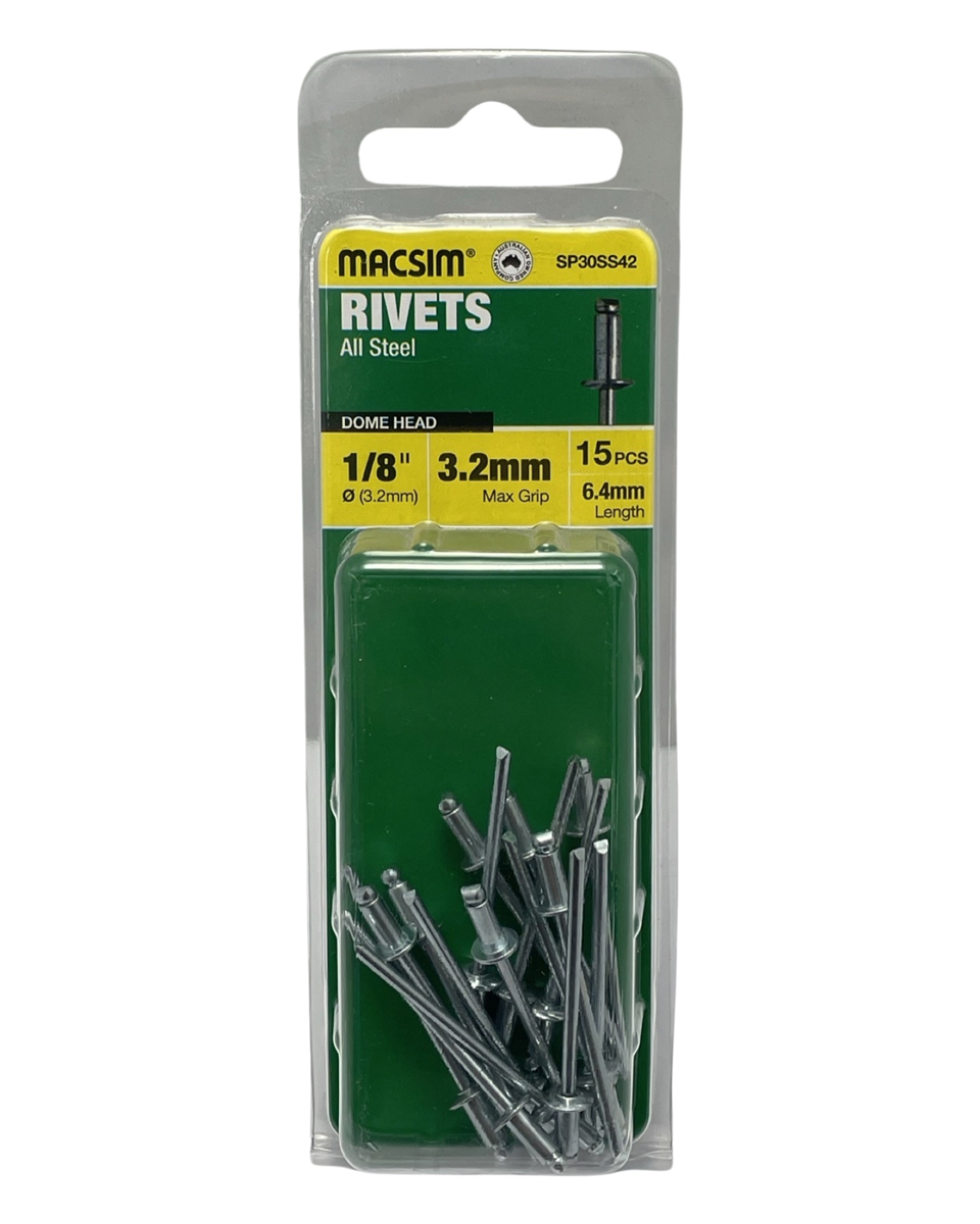 MACSIM 3.2mm X 3.2mm Steel Rivets QTY 15