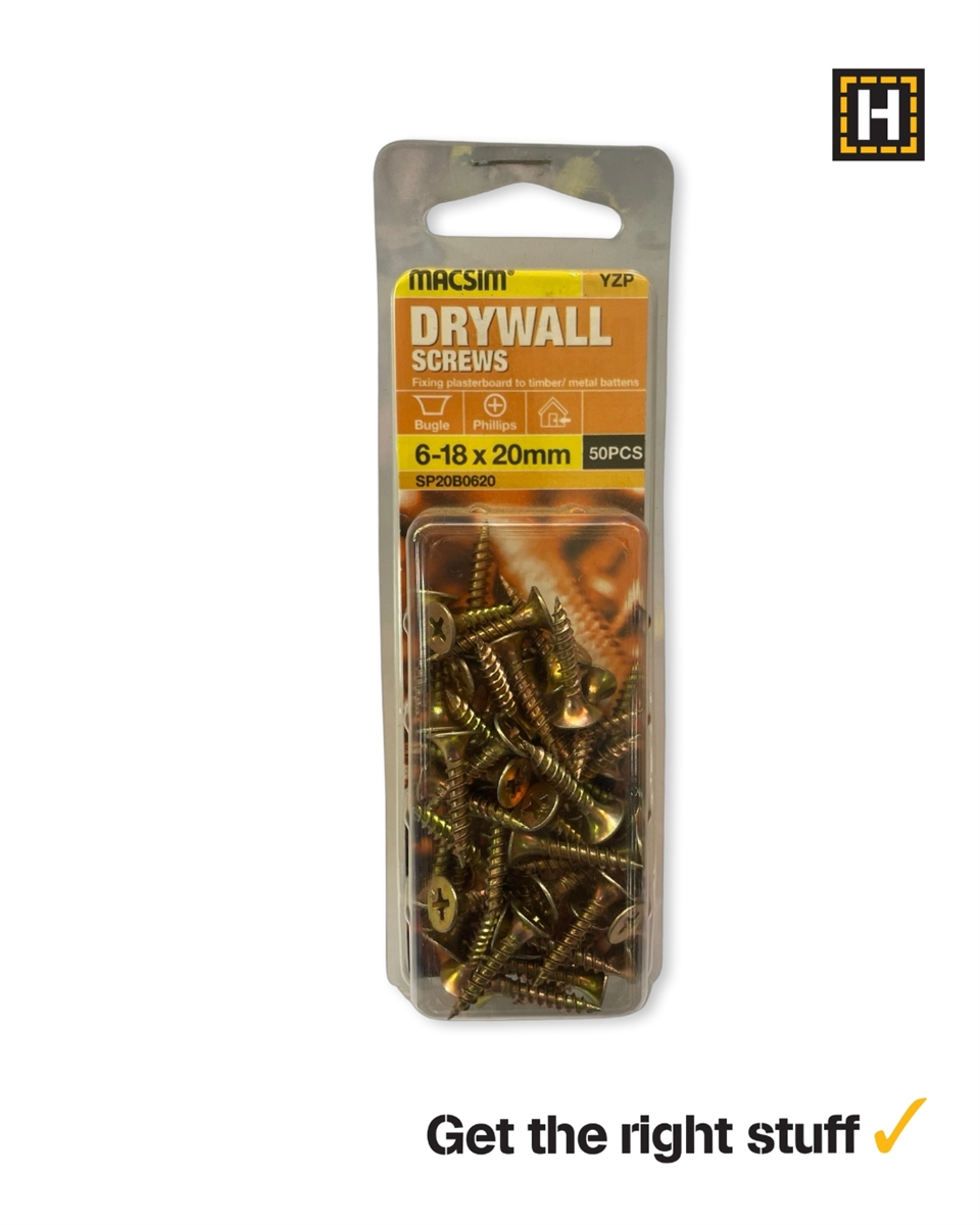 Macsim 6-18 X 20mm DRYWALL screws Yellow Zinc